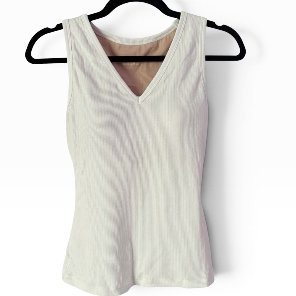 NWT OGL Stretch Cotton Pointelle V-neck Sleeveless Bra Tank Top White XS